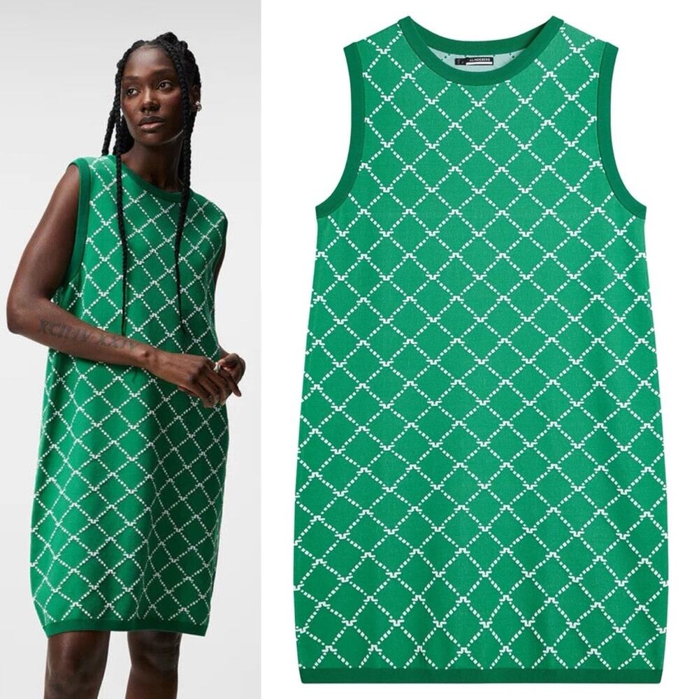 J.LINDEBERG Fiona Knitted Dress Bosphorus Green White Knit Oversized Small NEW